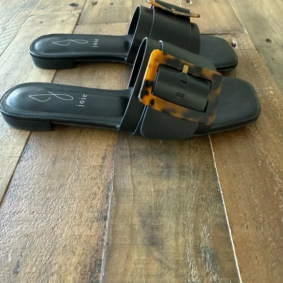 Anthropologie Joie Paige Black Sandal with Tortoise Accent - Size 7 - Picture 2 of 4